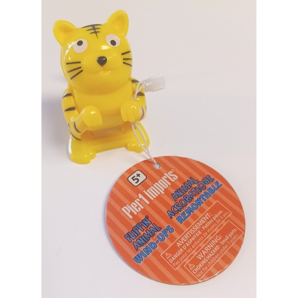 Vintage Pier 1 Yellow Striped Cat Tiger Flipping Flippin Wind Up Toy - WORKS!
